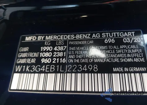 2020 Mercedes-Benz A 220 z USA, uszkodzony, nr VIN W1K3G4EB1LJ223498